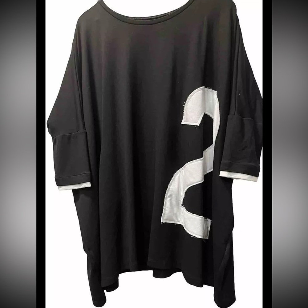 LOCKER ROOM Black & White Lagenlook Tunic Plus Size 3X B80